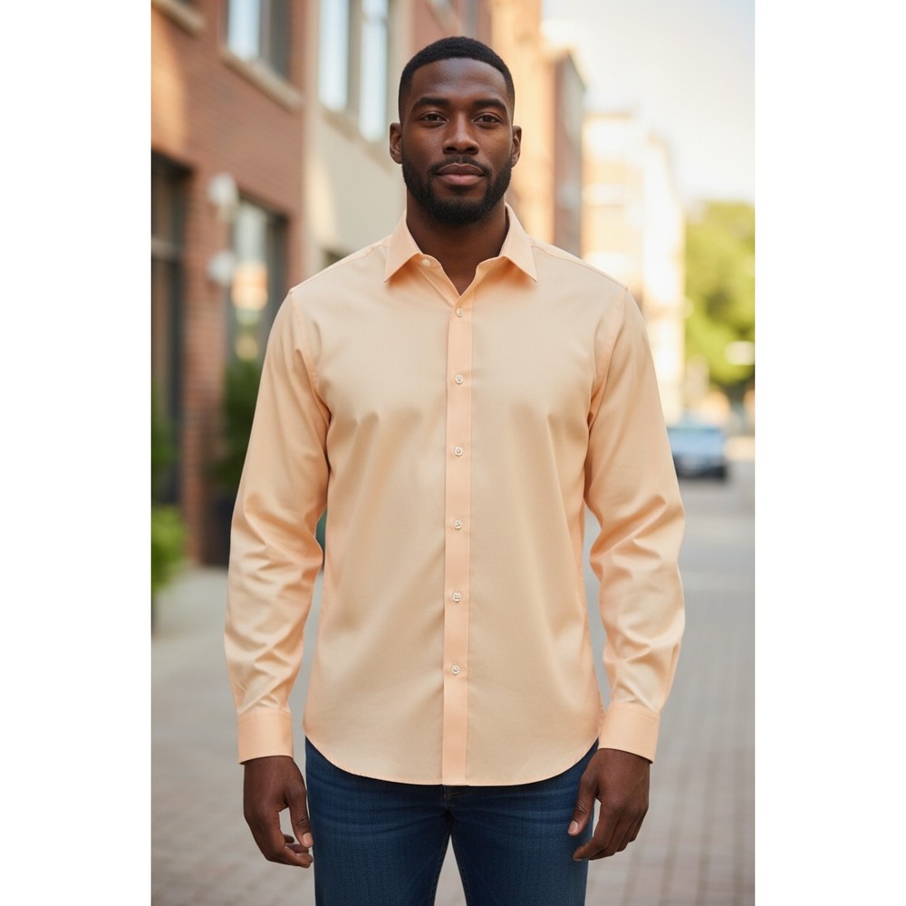 Haggar Mens Premium Comfort Dress Shirt Peach Classic Fit Stretch 18-18.5 34/35